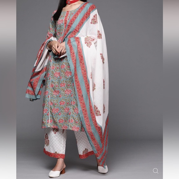 Libas Printed Cotton Straight Kurta with Palazzos & Dupatta | NWOT - Picture 5 of 17